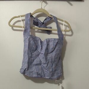 Reformation Gingham Blue and White Crop Top